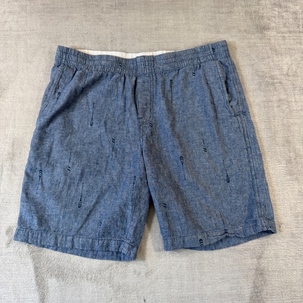 Roots Shorts Mens Medium Blue Paddle Print Hemp Blend Elastic Waist Casual Beach
